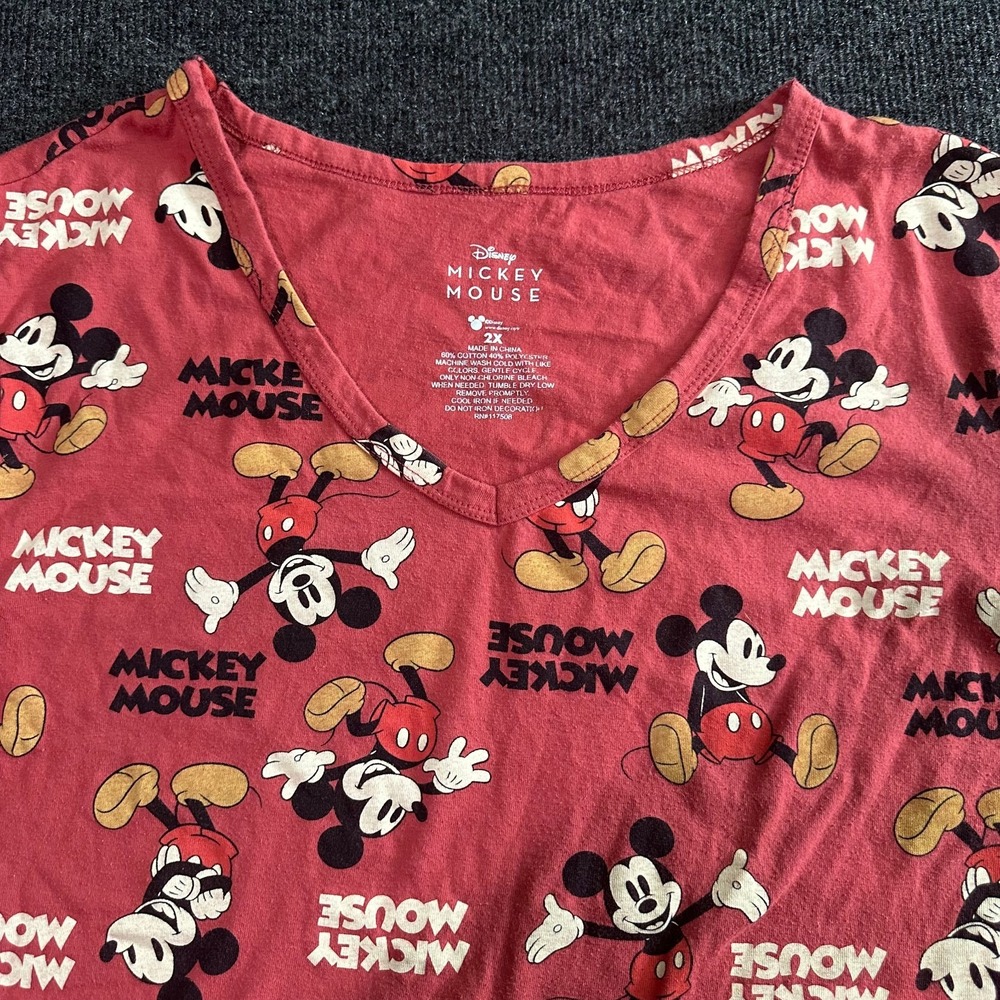 Disney Mickey Mouse Women's T-Shirt Red All Over Print‎ Size 2X